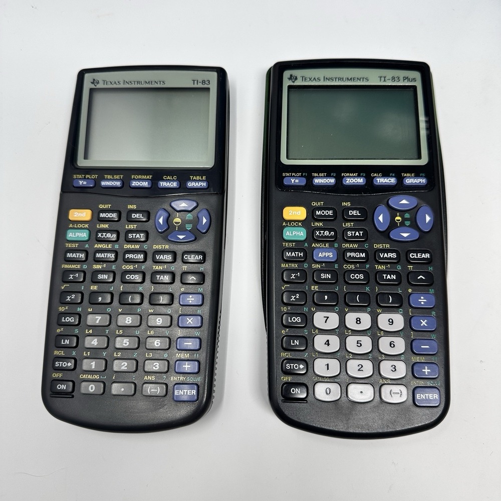 Texas Instruments TI 83 Plus & TI-83 Graphing Calculator Set Of Two TESTED